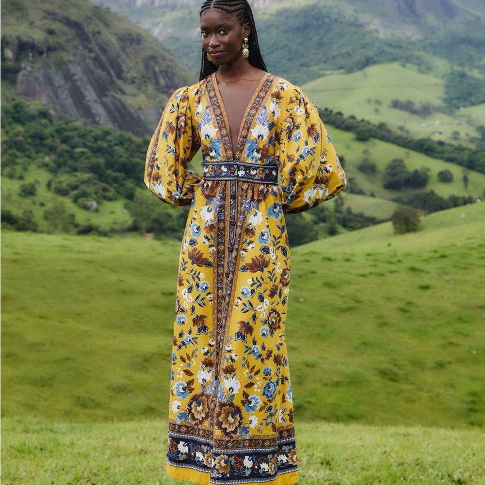 NWT Farm Rio Floral Yellow Maxi Dress